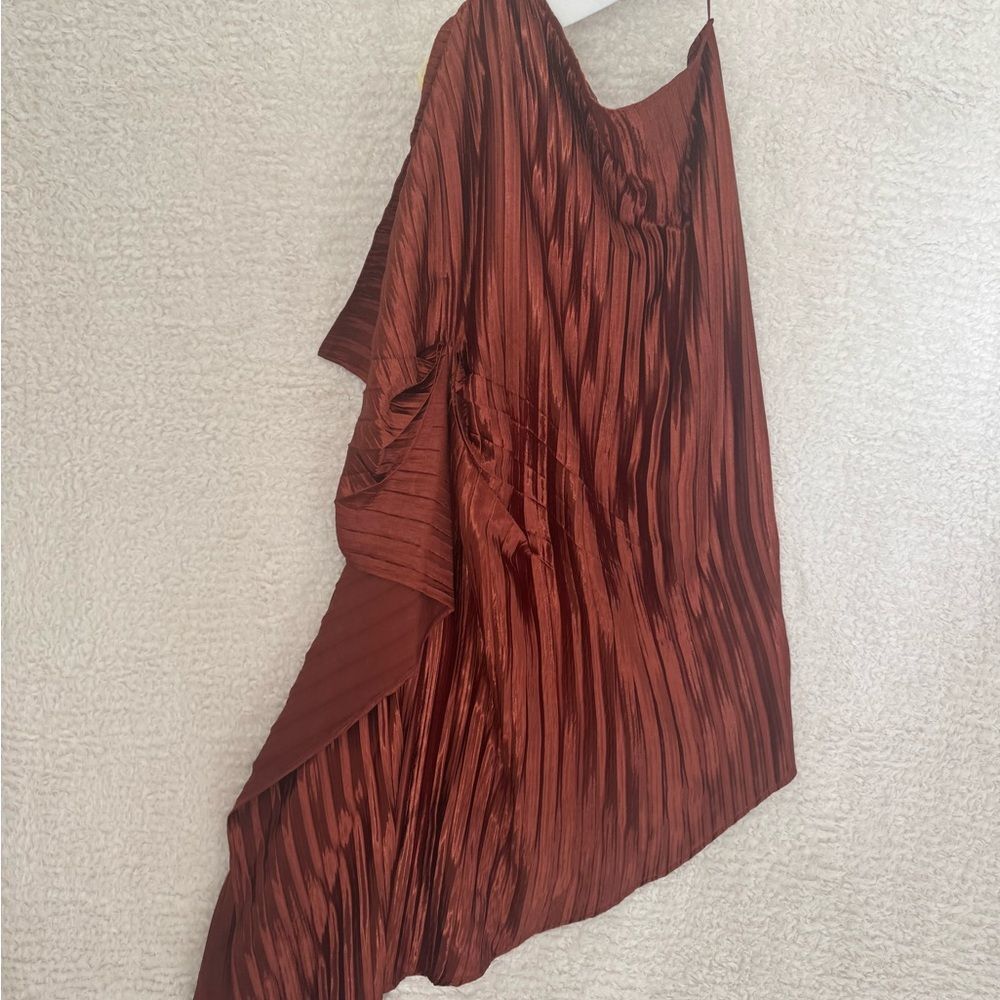 Copper One Shoulder Dress Anthropologie Guapa Mini shimmer glamour party size 8 - Picture 8 of 10